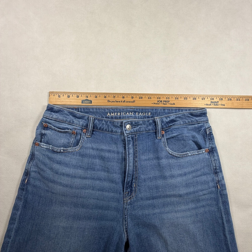 American Eagle Super‎ High-Rise Baggy Wide Leg Jeans Medium Wash Blue 12 Short - Picture 5 of 12